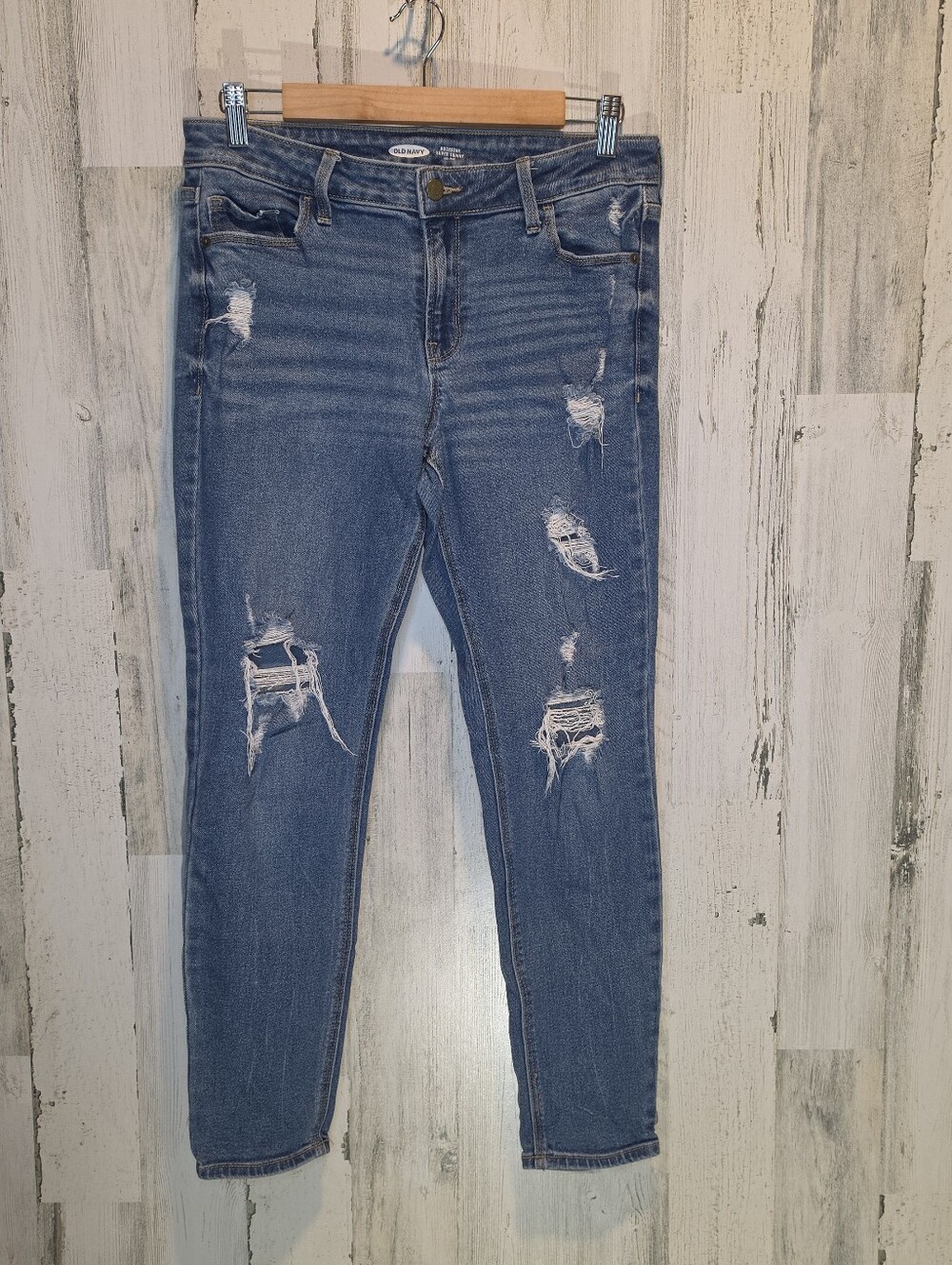 Old Navy Rockstar Women’s 10 Super Skinny Jeans Distressed Ripped Medium Wash